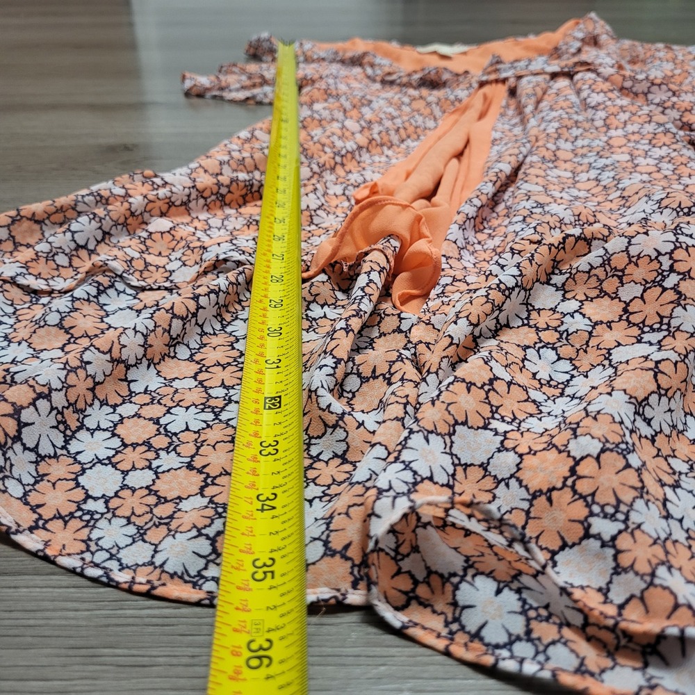 Michael Kors Coral Floral Ruffle Wrap Midi Dress Womens Summer Large High Low - Picture 6 of 7